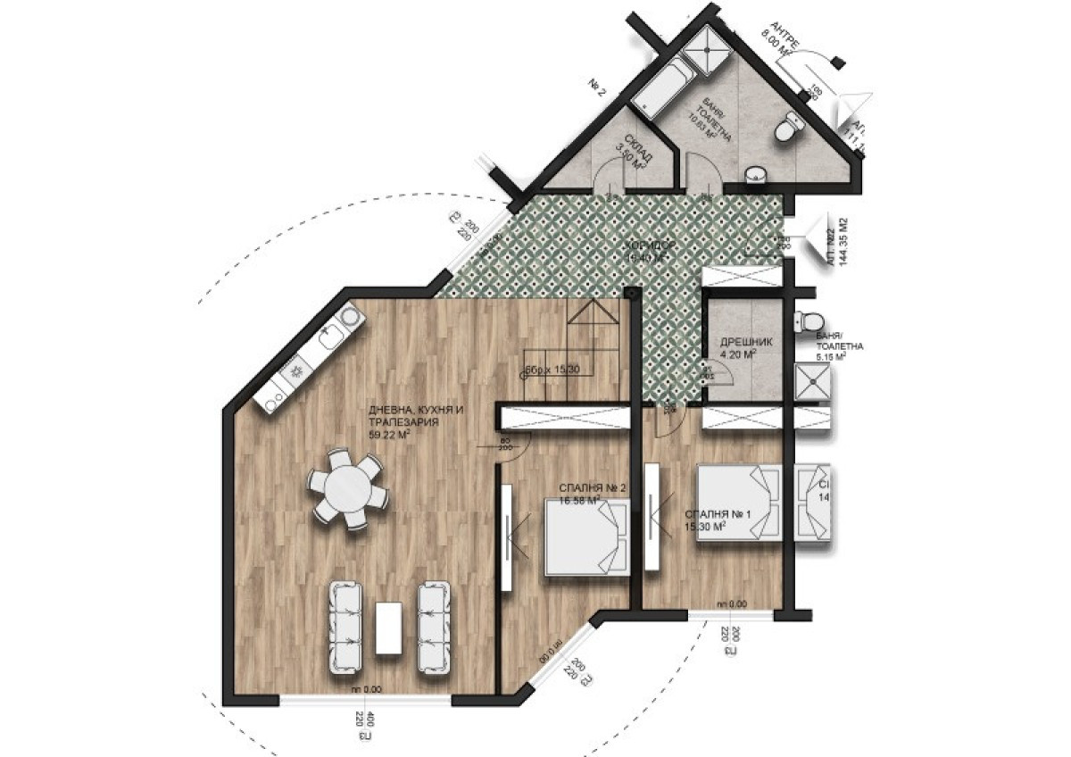 Просторен Тристаен Апартамент - с. Малки чифлик 148m²