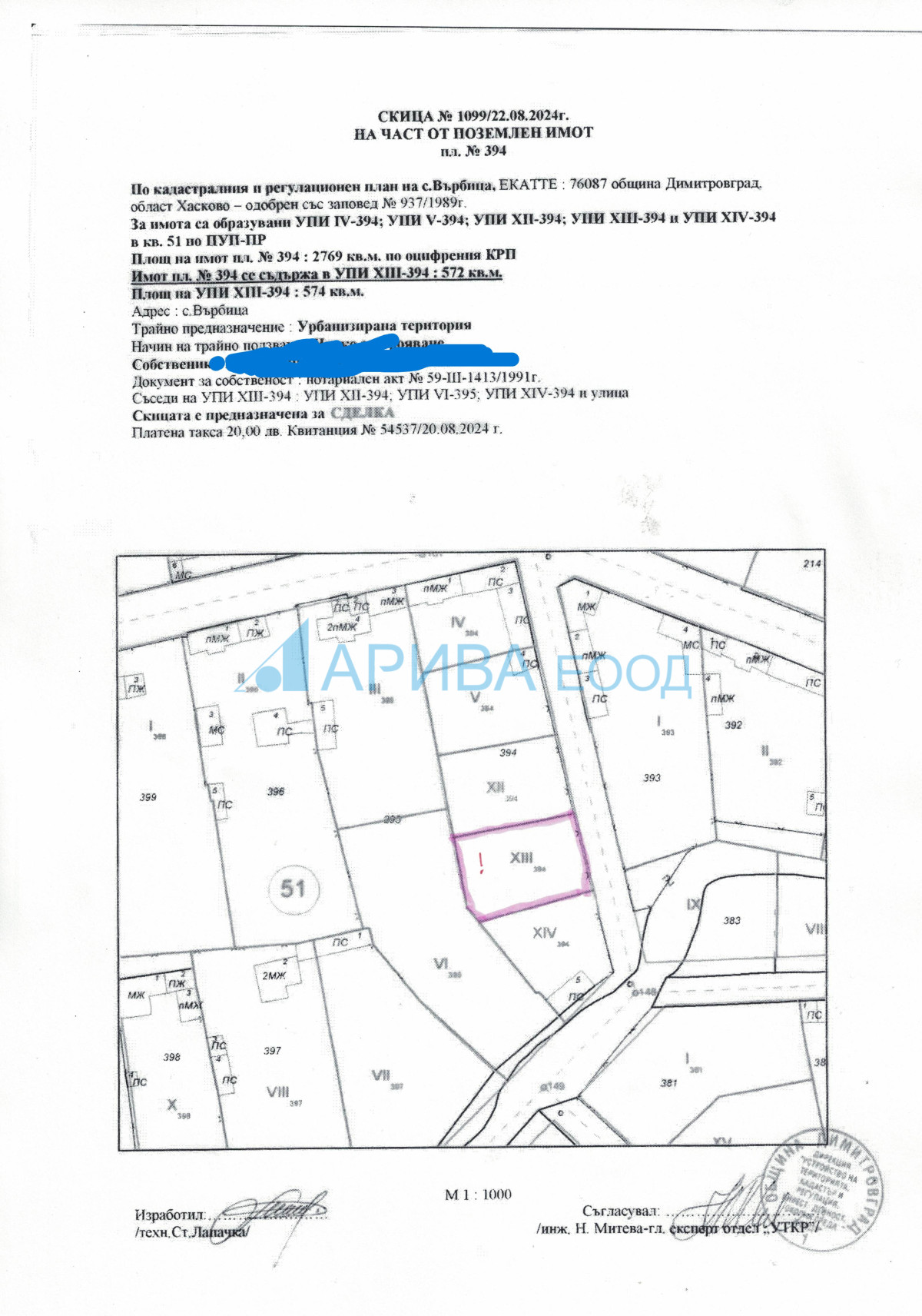 Парцел - УПИ в с. Върбица община Димитровград, област Хасково