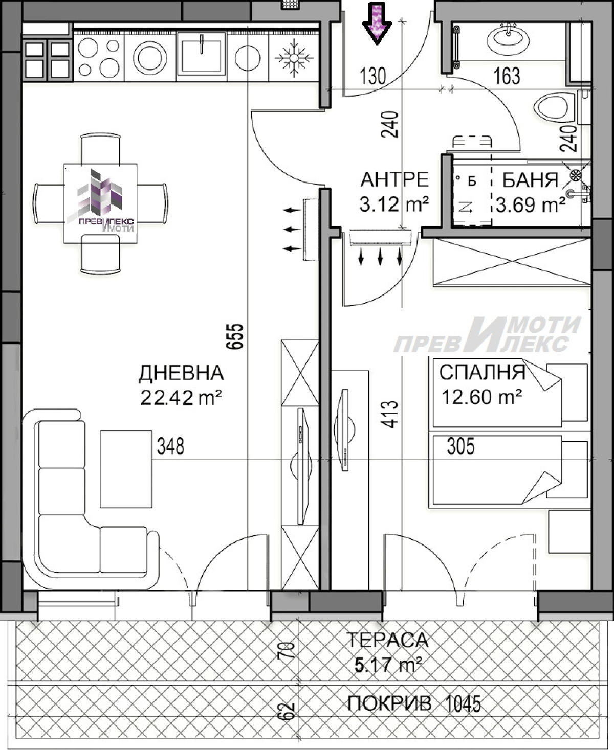 южен двустаен апартамент, с акт 14